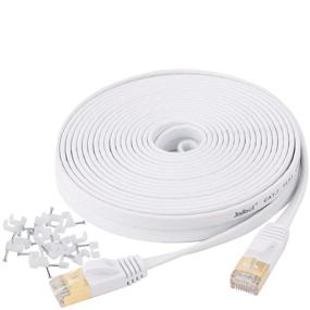 img 4 attached to 🔌 25 ft Shielded Cat 7 Ethernet Cable – High Speed Flat LAN Wire for Router, Modem – White, Slim & Solid Patch Cord, Faster than Cat5e/Cat5/Cat6 Network, RJ45 Connectors