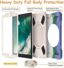 img 3 attached to 🌈 Rotating Multi-Functional Handle-Kickstand Shockproof Cover for iPad 9.7 (6th/5th gen), Air 2, Pro 9.7 - Kenobee Rainbow Green: Built-in Screen Protector, Shoulder Strap & Pencil Holder