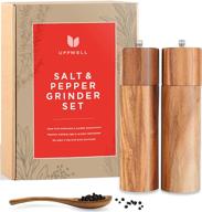 🌲 sustainable wood salt and pepper grinder set with adjustable coarseness - includes bonus spoon. plant a tree with purchase! logo