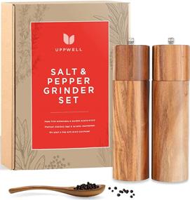 img 4 attached to 🌲 Sustainable Wood Salt and Pepper Grinder Set with Adjustable Coarseness - Includes Bonus Spoon. Plant a Tree with Purchase!