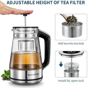 img 1 attached to 🔌 Bonsenkitchen Electric Kettle: 1500W Glass Tea Kettle with Variable Temperature Control, LED Indicator & Safety Features - 1.7L Cordless Water Heater