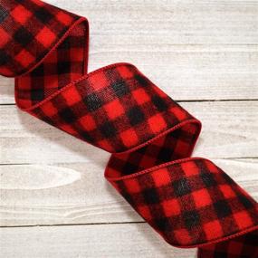 img 1 attached to 🖤 Red and Black Flannel Buffalo Plaid Wired Ribbon - 2.5 inches x 10 Yards by Morex Ribbon