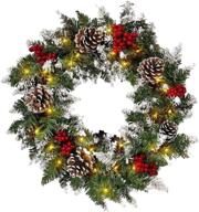 18-inch christmas wreath with led lights: artificial red berries, pine cones, and snowflake front door decorations for walls, fireplaces, room, and outdoor christmas decorations логотип