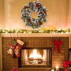 img 1 attached to 18-Inch Christmas Wreath with LED Lights: Artificial Red Berries, Pine Cones, and Snowflake Front Door Decorations for Walls, Fireplaces, Room, and Outdoor Christmas Decorations