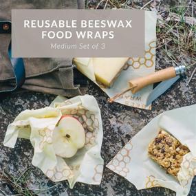 img 3 attached to 🐝 Medium 3 Pack Bee's Wrap - Certified Organic Cotton, Made in the USA - Plastic & Silicone Free, Reusable Beeswax Food Wraps - Medium Size (10" x 11")