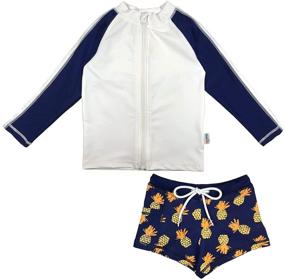 img 3 attached to SwimZip Sleeve Guard Shorties Pineapple Boys' Clothing