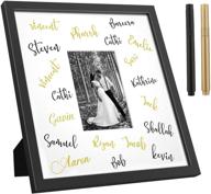 one wall tempered glass signature picture frame: elegant 14x14 frame with white mat, showcase 5x7 photo for weddings, celebrations, and graduations - stylish black wood frame for wall or tabletop, mounting hardware included логотип