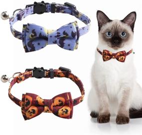 img 4 attached to 🐱 SOGAYU 2 Pack Halloween Cat Collar Breakaway with Cute Bow Tie Bell - Kitten Collar Bowtie Safety Removable Adjustable for Kitty Puppy: Find the Perfect Halloween Collar for Your Feline Friend!