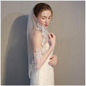 img 1 attached to 🌸 Yalice Silver Flower Bride Wedding Veil: Short Ivory Lace 2T Shoulder Bridal Veils with Soft Tulle Hair Accessories