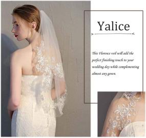 img 2 attached to 🌸 Yalice Silver Flower Bride Wedding Veil: Short Ivory Lace 2T Shoulder Bridal Veils with Soft Tulle Hair Accessories