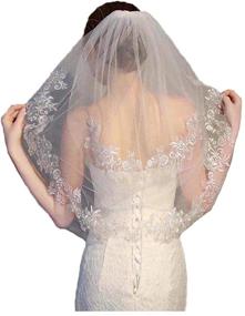 img 4 attached to 🌸 Yalice Silver Flower Bride Wedding Veil: Short Ivory Lace 2T Shoulder Bridal Veils with Soft Tulle Hair Accessories