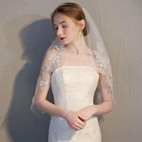 img 3 attached to 🌸 Yalice Silver Flower Bride Wedding Veil: Short Ivory Lace 2T Shoulder Bridal Veils with Soft Tulle Hair Accessories