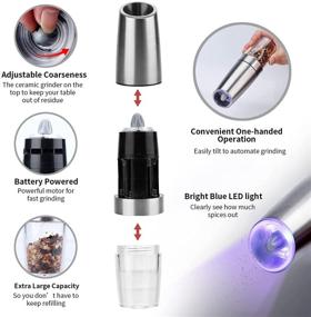 img 1 attached to 🧂 JIEJIE Electric Salt and Pepper Grinder Set with Blue LED Light - Adjustable Coarseness, Battery-Operated, One Hand Operation - Refillable, Automatic Pepper Mill and Salt Shaker - 2 Set