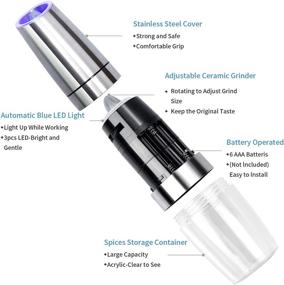 img 2 attached to 🧂 JIEJIE Electric Salt and Pepper Grinder Set with Blue LED Light - Adjustable Coarseness, Battery-Operated, One Hand Operation - Refillable, Automatic Pepper Mill and Salt Shaker - 2 Set