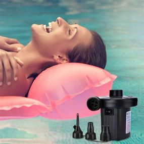 img 1 attached to 🔌 Portable Electric Air Pump with 3 Nozzles - Quick-Fill Inflator/Deflator for Camping, Inflatable Cushions, Air Mattress Beds, Boats, Swimming Ring - 110V AC/12V DC