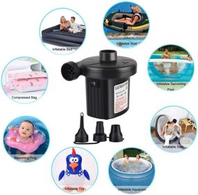 img 4 attached to 🔌 Portable Electric Air Pump with 3 Nozzles - Quick-Fill Inflator/Deflator for Camping, Inflatable Cushions, Air Mattress Beds, Boats, Swimming Ring - 110V AC/12V DC