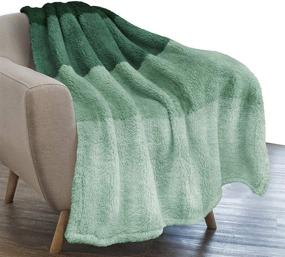 img 4 attached to 🍃 PAVILIA Ombre Fluffy Sherpa Throw Blanket – Gradient Plush, Soft, Fuzzy Decorative Accent for Couch, Sofa, Bed – Cozy Warm Furry Faux Fur Blanket in Green, 50x60 Inches