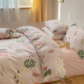 img 1 attached to 🐇 LAYENJOY Rabbit Duvet Cover Set for Kids & Teens - Bunny White Flower Leaf Design on Pink, 100% Cotton Bedding, Full/Queen Size - No Comforter Included