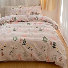 img 3 attached to 🐇 LAYENJOY Rabbit Duvet Cover Set for Kids & Teens - Bunny White Flower Leaf Design on Pink, 100% Cotton Bedding, Full/Queen Size - No Comforter Included