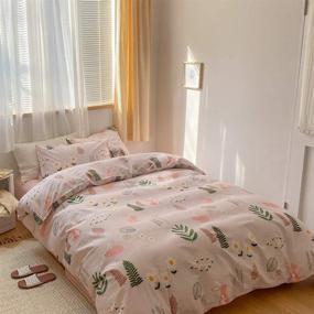 img 2 attached to 🐇 LAYENJOY Rabbit Duvet Cover Set for Kids & Teens - Bunny White Flower Leaf Design on Pink, 100% Cotton Bedding, Full/Queen Size - No Comforter Included
