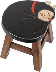 img 3 attached to 🐾 Handcrafted Acacia Hardwood Short Stool in Tuxedo Cat Design for Decorative Purposes