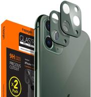 📸 spigen glas.tr optik camera lens screen protector [2 pack] for iphone 11 pro/pro max - midnight green logo