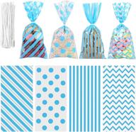 100 pack blue cellophane bags - plastic candy & gift bags with twist ties for valentine's day, birthdays, cookies, snacks - party favor supplies logo