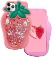 mme character for iphone 7 plus/8 plus/6 plus/6s case - cute strawberry 3d cartoon quicksand soft silicone shockproof case fashion cool design funny pretty phone cover for girls woman(pink logo