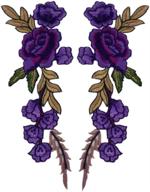 🌹 1 pair purple rose embroidered patches - ximkee sew-on iron appliques logo