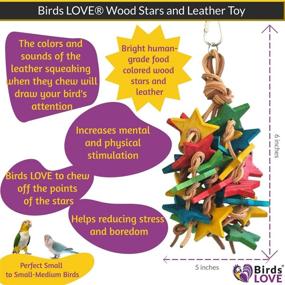 img 1 attached to 🦜 Birds LOVE Wood Stars and Leather Toy: Ideal for Medium Parrots, Conures, and More on Bird Cage Stand or Playgym