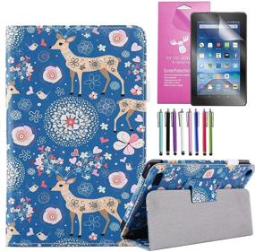 img 4 attached to 🦌 EpicGadget 2019/2017 Amazon Fire 7 Case - Premium PU Leather Folding Folio Stand Case for Fire 7 inch (2019/2017 Release) - Smart Cover Case with 1 Screen Protector and 1 Stylus - Deer Garden Design