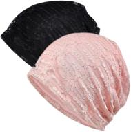 🎀 cotton beanie lace turban sleep cap for women: soft chemo hats with fashionable slouchy design logo