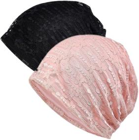 img 4 attached to 🎀 Cotton Beanie Lace Turban Sleep Cap for Women: Soft Chemo Hats with Fashionable Slouchy Design