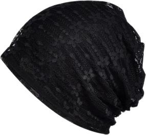 img 3 attached to 🎀 Cotton Beanie Lace Turban Sleep Cap for Women: Soft Chemo Hats with Fashionable Slouchy Design