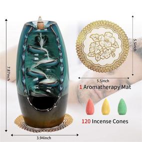 img 3 attached to 🌊 Backflow Incense Holder Set - Ceramic Waterfall Incense Burner with 120 Incense Cones & 1 Mat - Aromatherapy Decor for Home Office