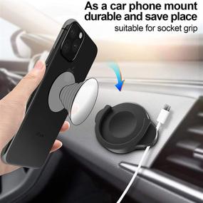 img 3 attached to 📱 2 Pack-Black Silicone Grip Car Mount Phone Holder with Socket Stand and Phone Line Clasp for Collapsible Socket Users, Compatible with iPhone Samsung - Dashboard, Home, Office, Kitchen, Desk, Wall