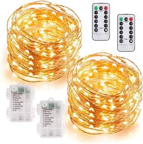 img 4 attached to 🔌 MUMUXI 2 Pack 33Ft 100 LED Fairy Lights Battery Operated, Remote Control Timer Waterproof Copper Wire Twinkle Lights - Warm White, Ideal for Bedroom Wedding Party Christmas Decor