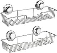 🚿 sleek and spacious slideep suction cup shower caddy: versatile bathroom and kitchen organizer basket shelf with hooks - hassle-free wall mounted storage solution, rustproof stainless steel (2 pack) logo