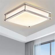 💡 mingbright 14inch square led ceiling light fixture - dimmable 20w brush nickel flush mount for kitchen, bathroom, living room - damp location rated, 4000k nature white логотип