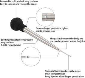 img 3 attached to Premium FINNKARE Turkey Baster for Cooking - Brushed Stainless Steel Meat Marinade Baster Syringe Injector with Large Capacity - Silicone BBQ Basting Pastry Oil Brush - Includes Flavor Needle and Cleaning Brush