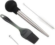 premium finnkare turkey baster for cooking - brushed stainless steel meat marinade baster syringe injector with large capacity - silicone bbq basting pastry oil brush - includes flavor needle and cleaning brush logo