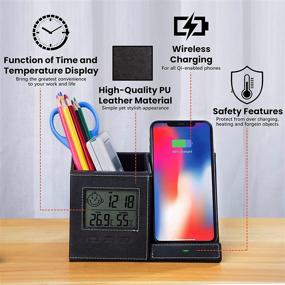 img 2 attached to Versatile Pen and Pencil Holder with Wireless Charger, Thermometer, and Humidity Gauge: Sleek Desk Organization for Home and Office (Battery Included)