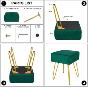 img 2 attached to Teal Velvet Footrest Stool Ottoman - Square Modern Foot Stool with 4 Removable Golden Metal Legs - Safe, Stable, and Ideal for Dressing Table Stool in Living Room Bedroom