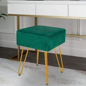 img 1 attached to Teal Velvet Footrest Stool Ottoman - Square Modern Foot Stool with 4 Removable Golden Metal Legs - Safe, Stable, and Ideal for Dressing Table Stool in Living Room Bedroom