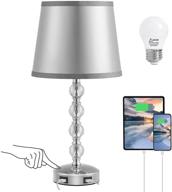 💡 modern silver crystal touch table lamp with dual usb charging ports - kakanuo led bedside lamp for bedroom, living room, guest room, and office (includes bulb) логотип