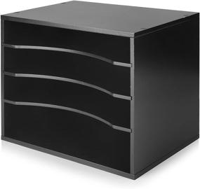 img 2 attached to 🖥️ Streamline Your Home Office with eMerit Wood Desktop Organizer, Paper Storage, Letter Tray File Sorter in Sleek Black