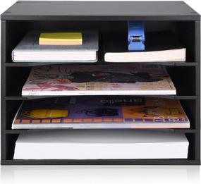 img 4 attached to 🖥️ Streamline Your Home Office with eMerit Wood Desktop Organizer, Paper Storage, Letter Tray File Sorter in Sleek Black