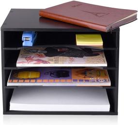 img 3 attached to 🖥️ Streamline Your Home Office with eMerit Wood Desktop Organizer, Paper Storage, Letter Tray File Sorter in Sleek Black