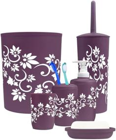 img 3 attached to 🛀 Complete 6-Piece Bathroom Accessories Set - Toilet Brush and Holder, Trash Can, Toothbrush Holder - Blue Donuts, Purple