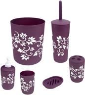 🛀 complete 6-piece bathroom accessories set - toilet brush and holder, trash can, toothbrush holder - blue donuts, purple logo